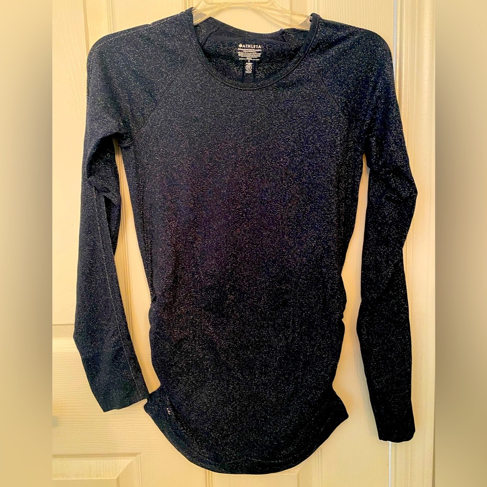 Sparkly Dark Navy Athleta top- perfect for New Years!